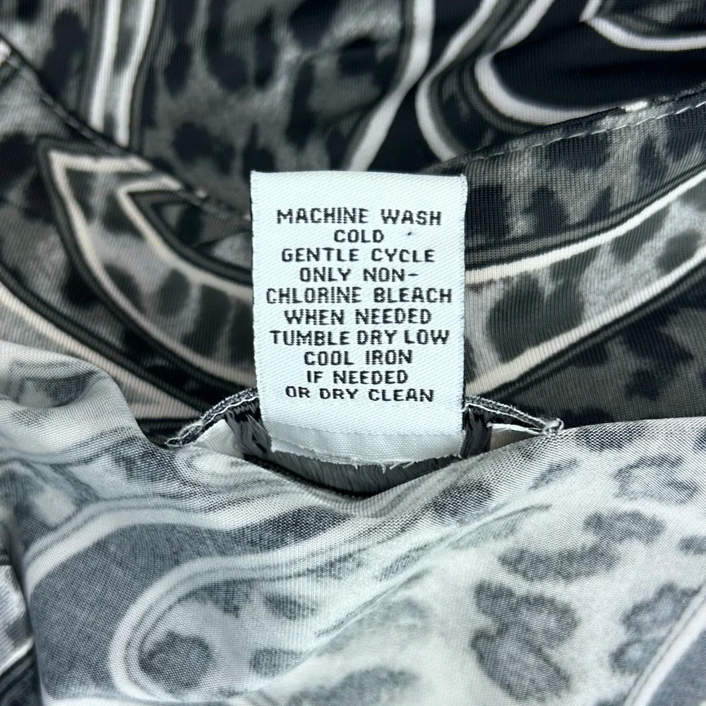 Carmen Marc Valvo Women’s 3/4 Sleeve Wrap Blouse Abstract Leopard Black/White L - Picture 8 of 10